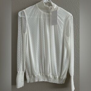 Zara White Sheer Polka Dot Blouse